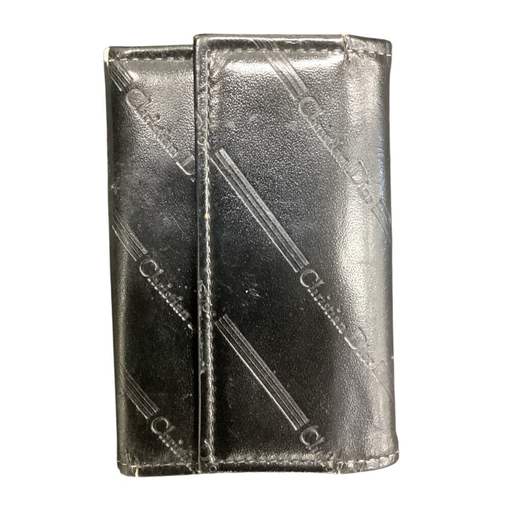 VTG Christian Dior Key Wallet 1 Size Leather Embossed Logo Snap Closure Black